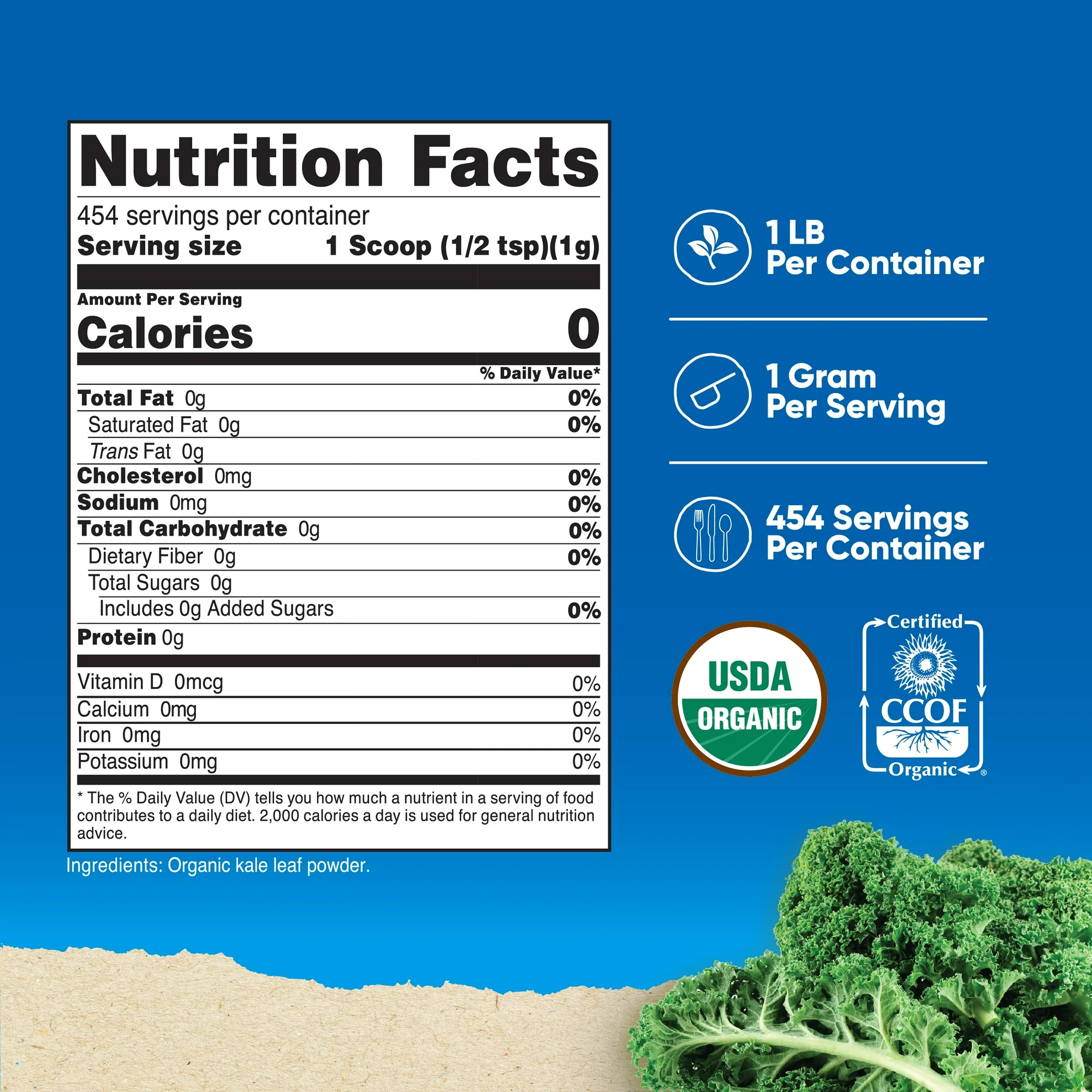 Back of Nutricost Organic Kale Powder