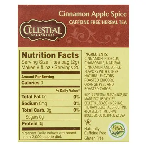 Cinnamon Apple Spice Herbal Tea Back Label