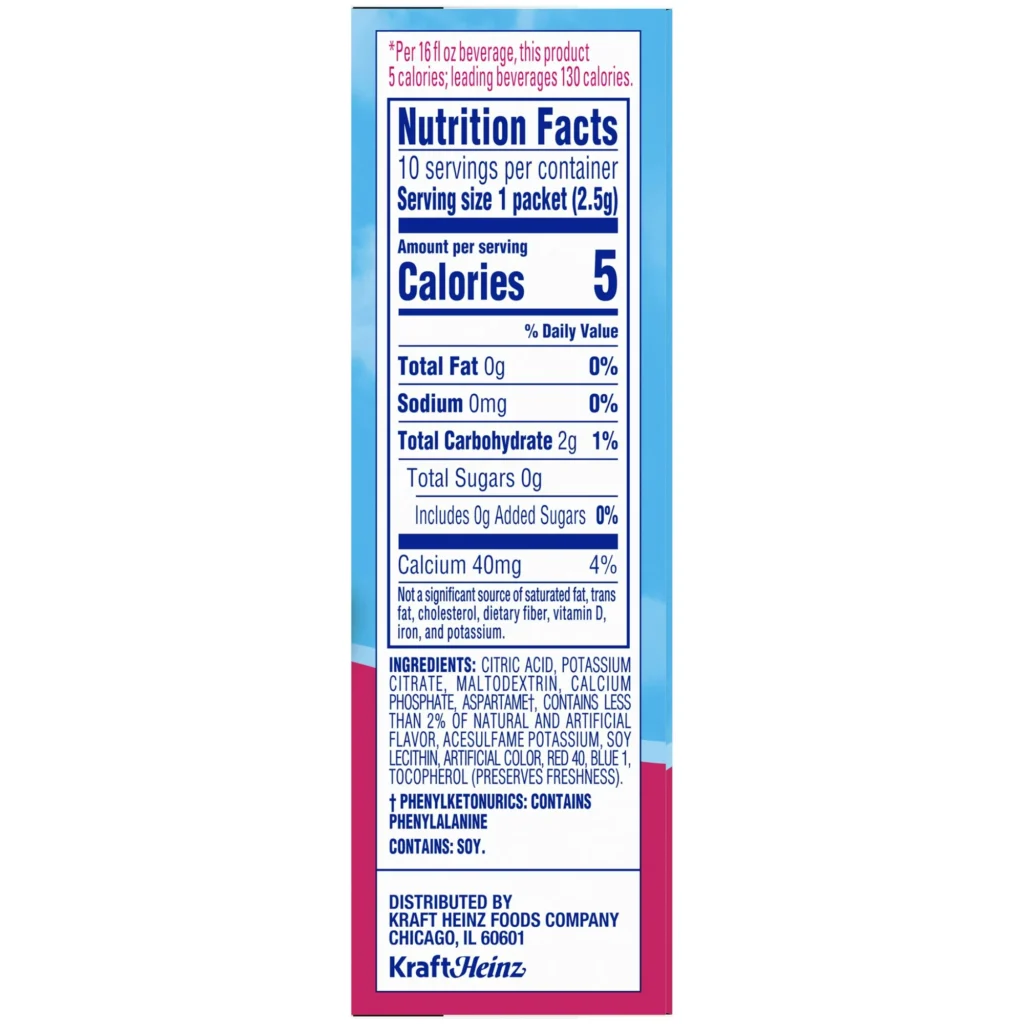 Crystal Light Powdered Drink Mix Back Label