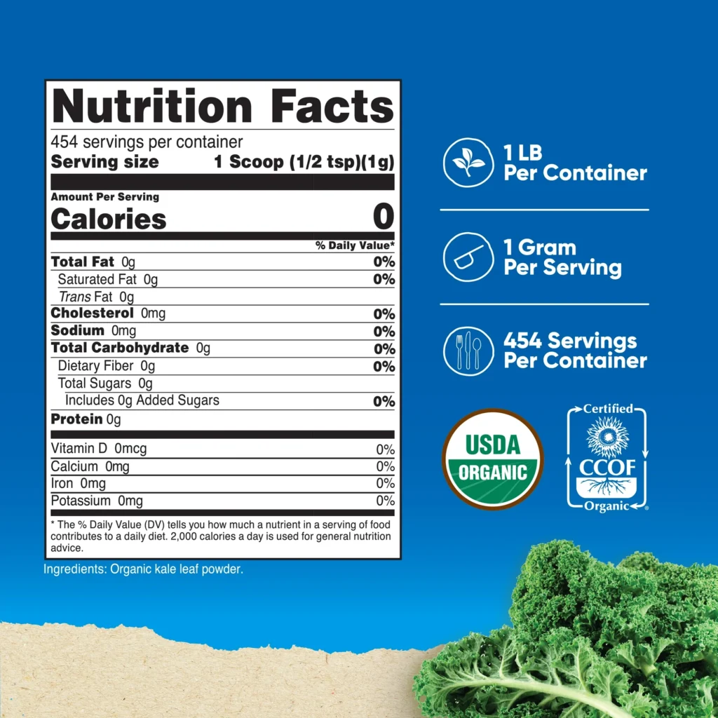 Nutricost Kale Back Label